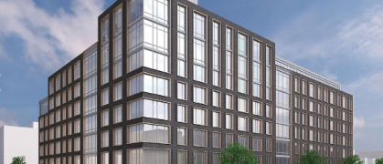 A rendering of the eight-story building at 210 Clarkson Avenue in Prospect Lefferts Gardens, Brooklyn.